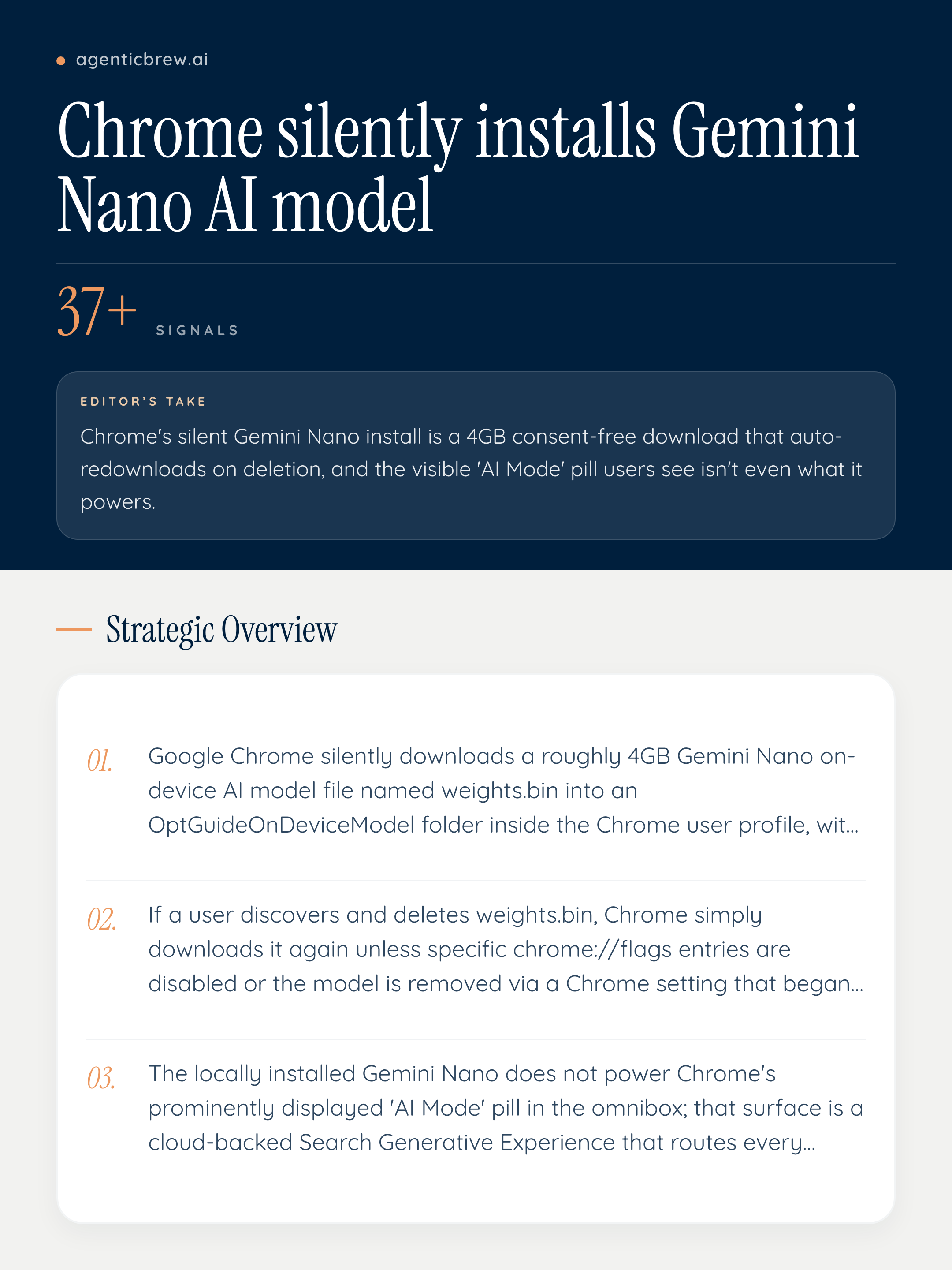 Chrome silently installs Gemini Nano AI model — AI News | Agentic Brew