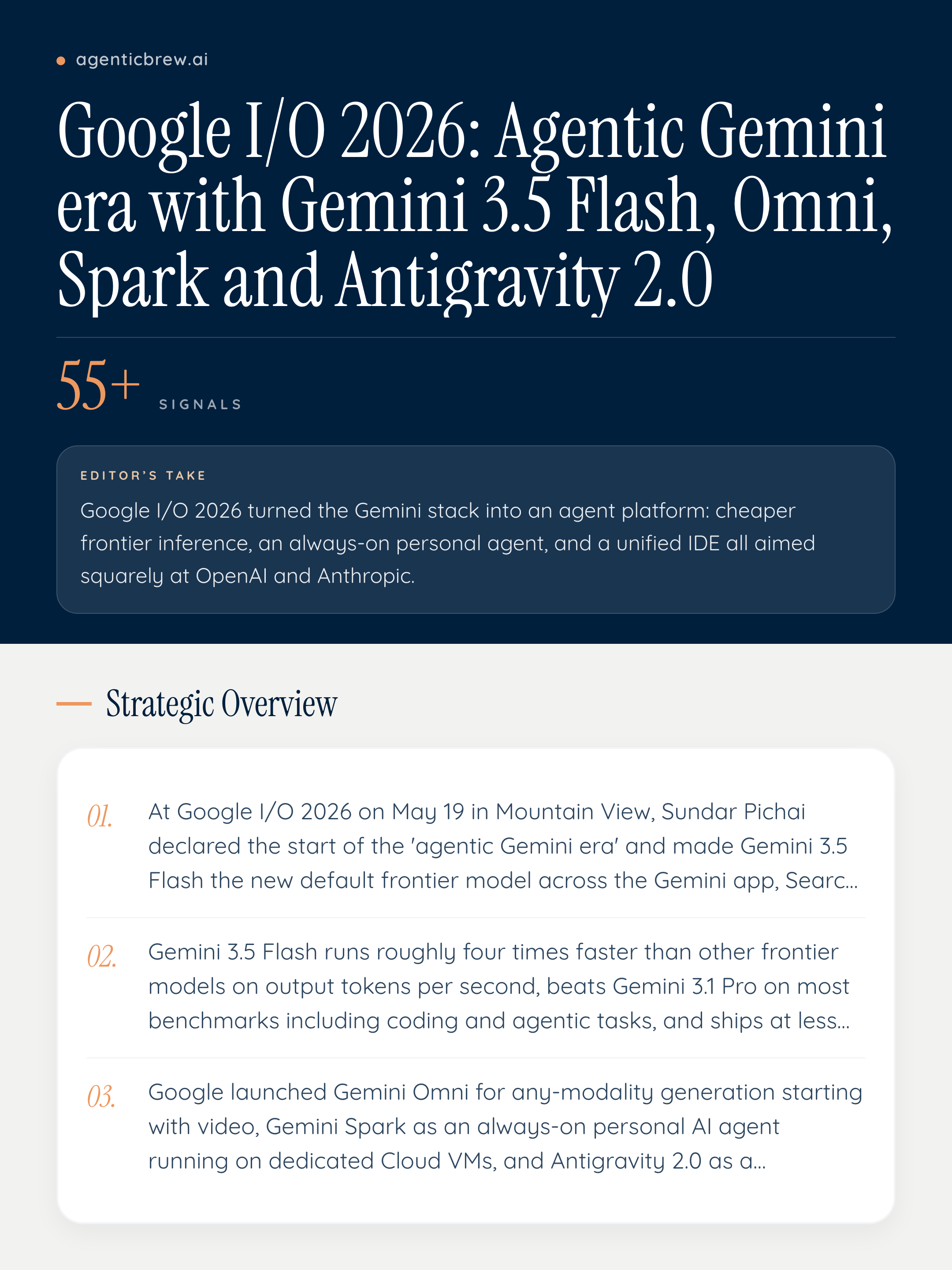 Google I/O 2026: Agentic Gemini era with Gemini 3.5 Flash, Omni, Spark ...