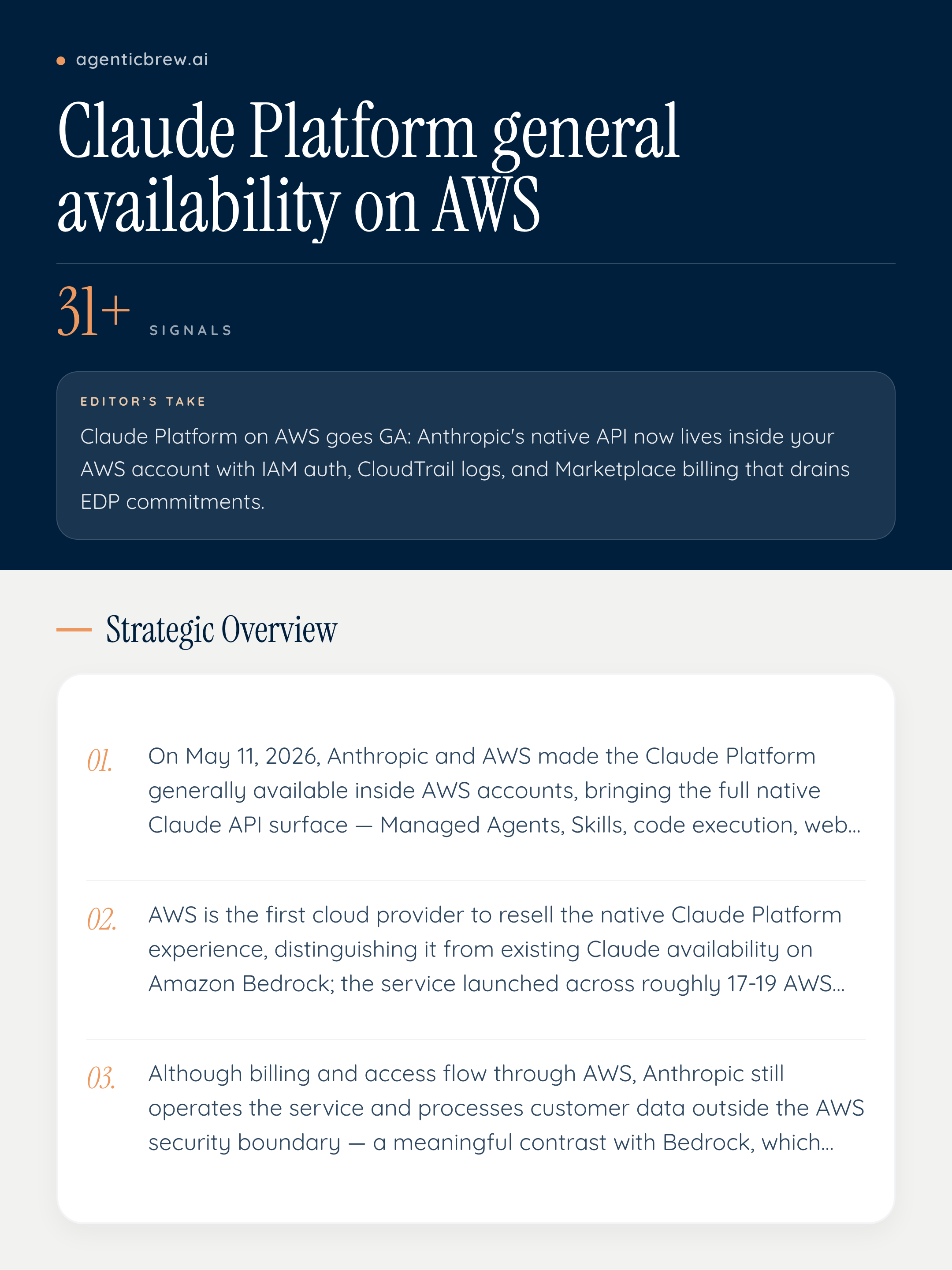 Claude Platform general availability on AWS — AI News | Agentic Brew